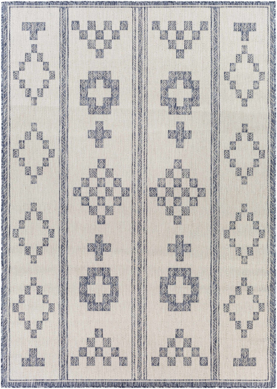 Besao Modern Tribal Design Ivory And Navy Indoor & Outdoor Rug - The Rug Decor