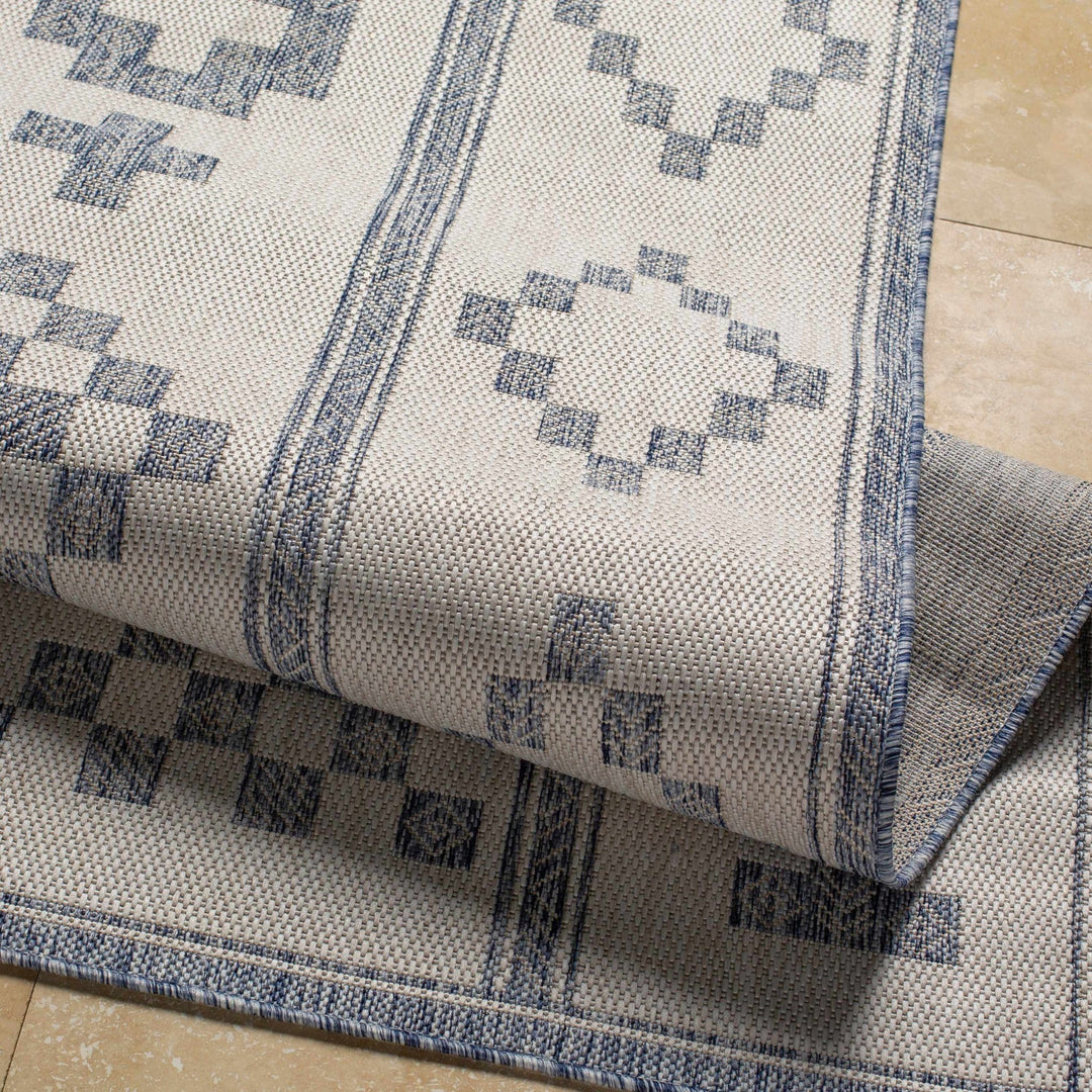 Besao Modern Tribal Design Ivory And Navy Indoor & Outdoor Rug - The Rug Decor