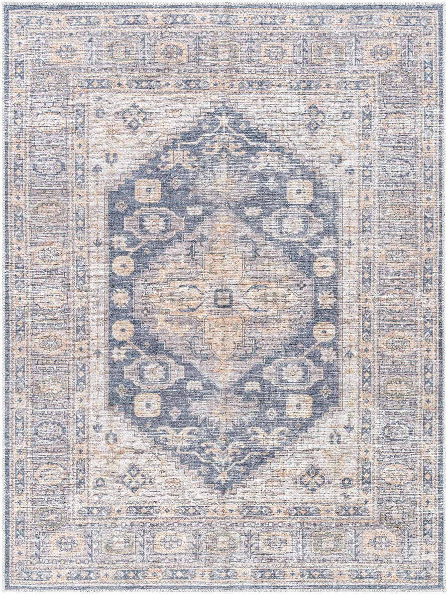 Bethan Traditional Navy And Gray Washable Area Rug - The Rug Decor