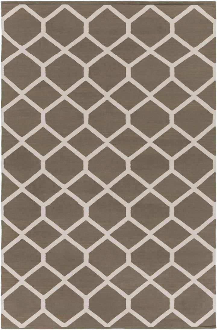 Bevington Contemporary Geometrical Taupe And Ivory Hand Woven Rug