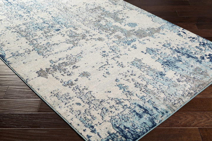 Beverly Modern Abstract Design Blue And Ivory Area Rug