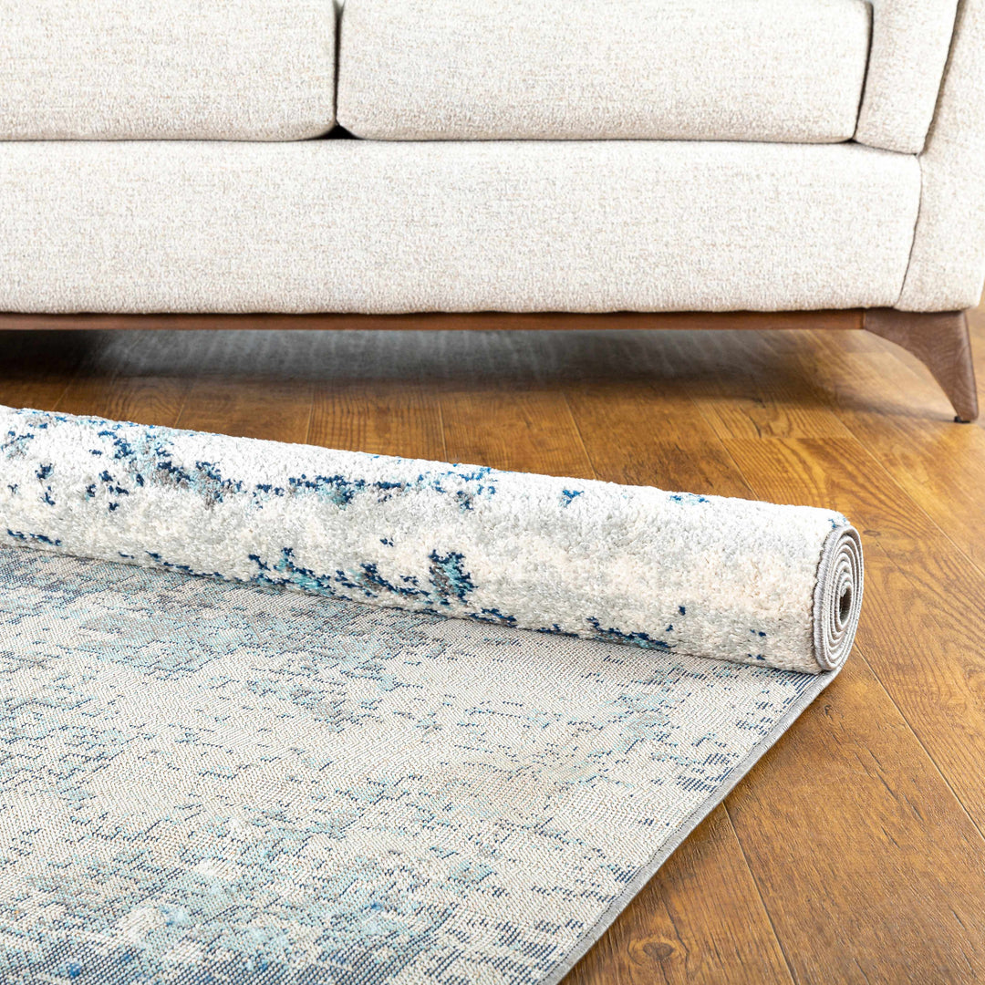 Beverly Modern Abstract Design Blue And Ivory Area Rug