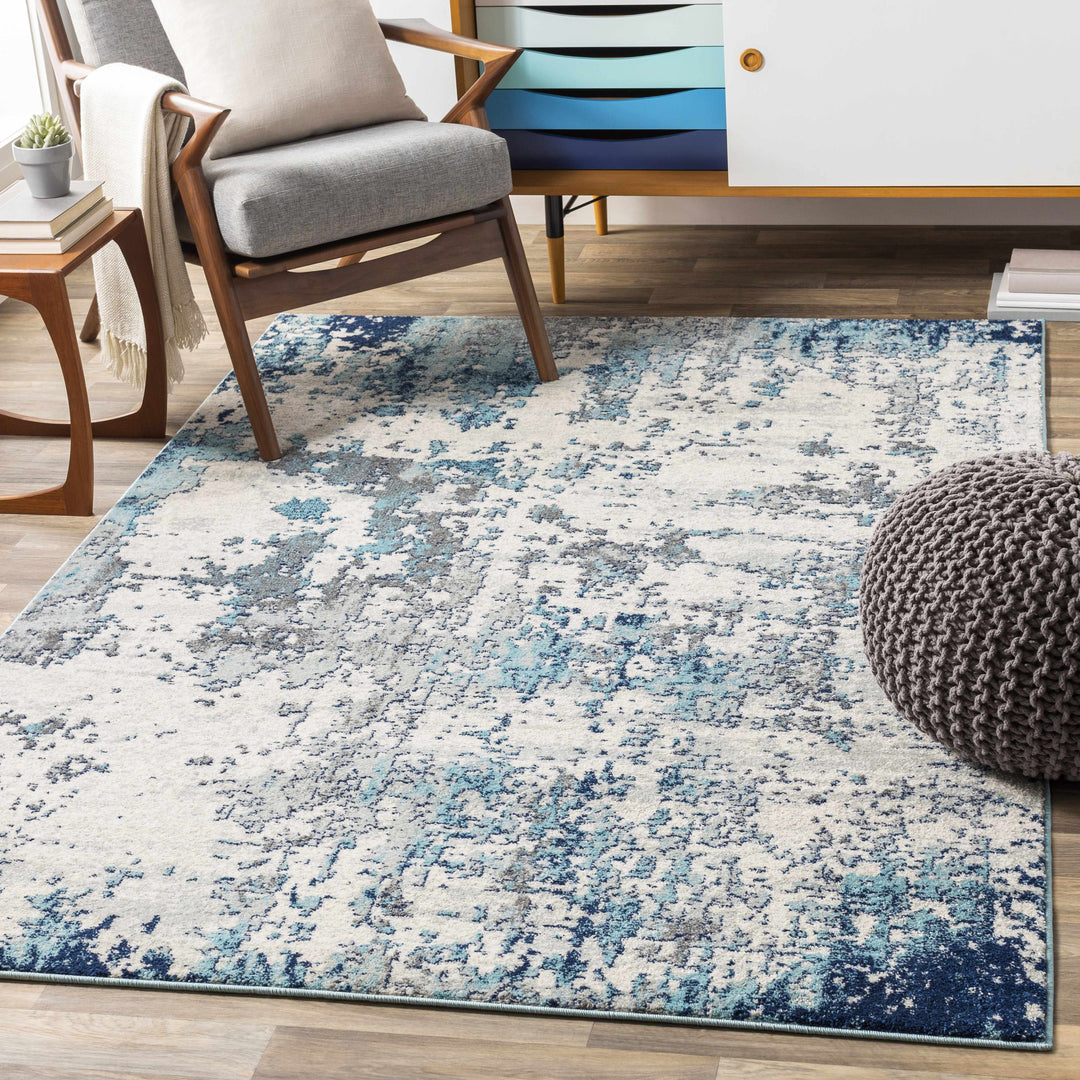 Beverly Modern Abstract Design Blue And Ivory Area Rug