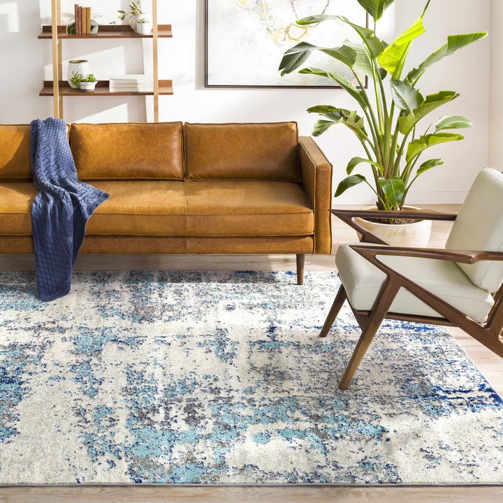 Beverly Modern Abstract Design Blue And Ivory Area Rug