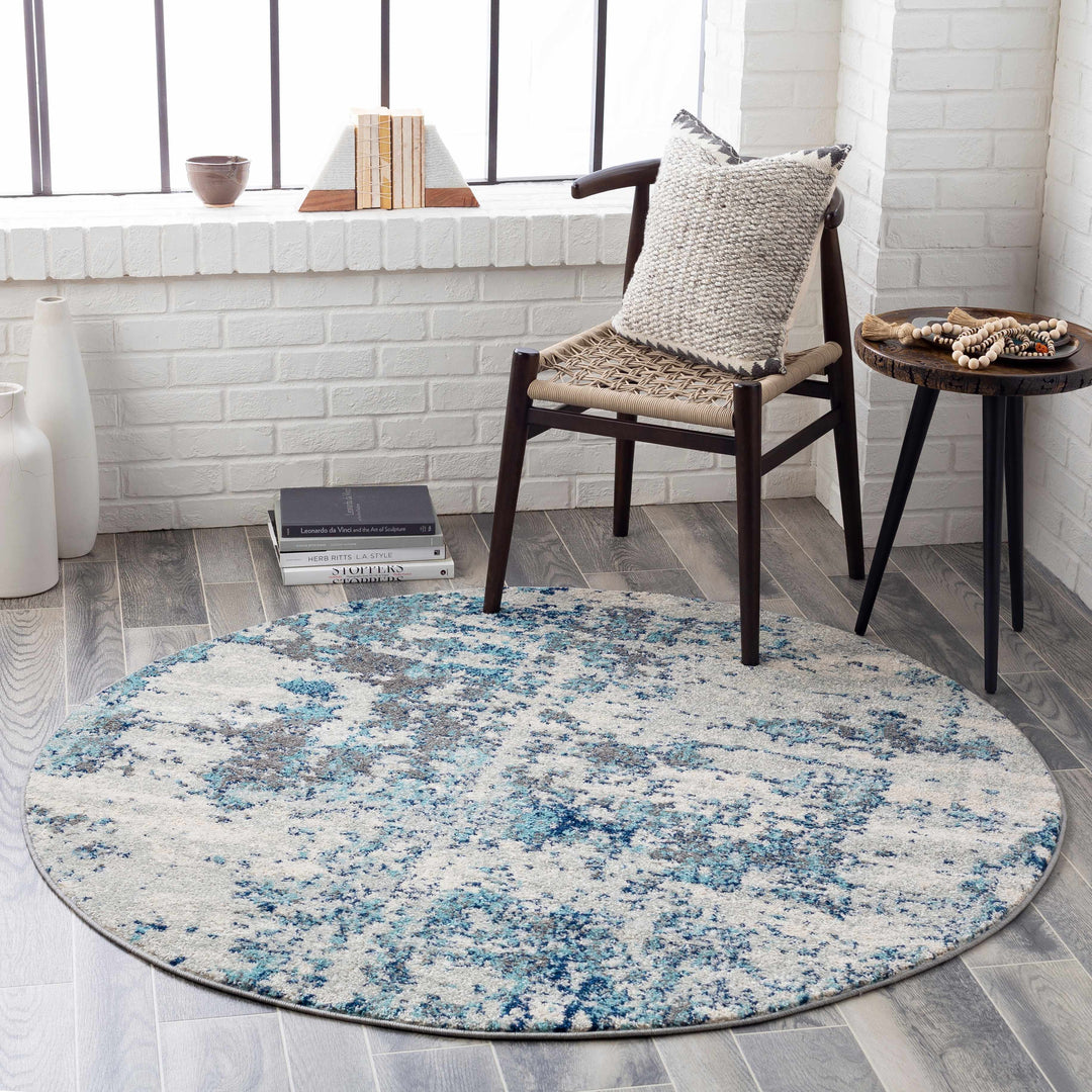 Beverly Modern Abstract Design Blue And Ivory Area Rug