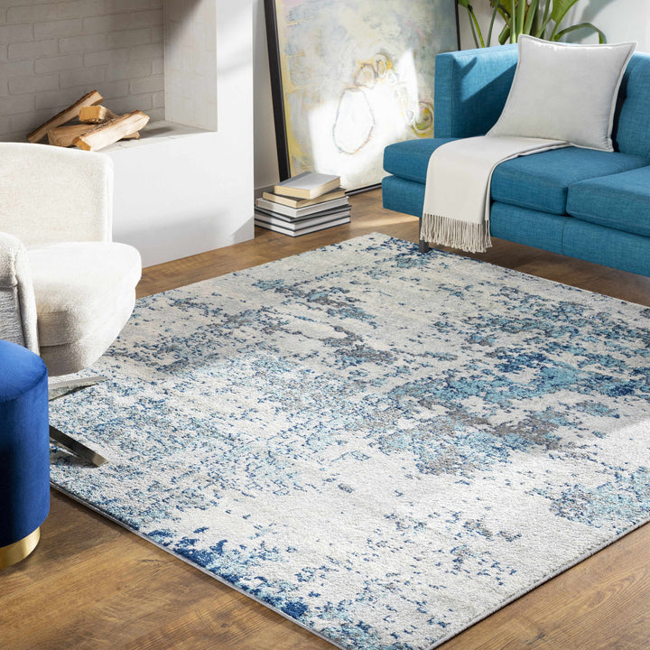 Beverly Modern Abstract Design Blue And Ivory Area Rug