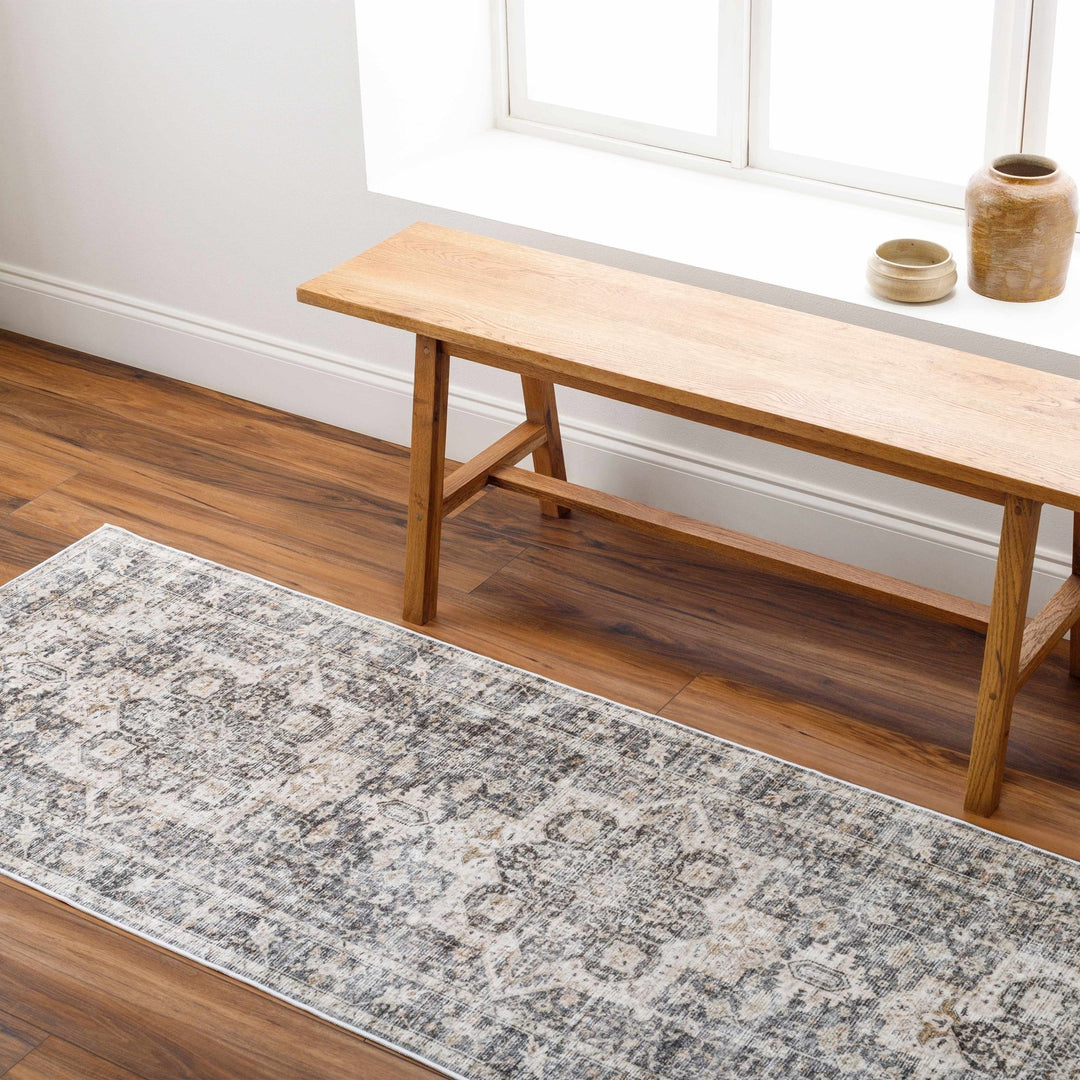 Bevin Brown And Gray Traditional Washable Area Rug - The Rug Decor