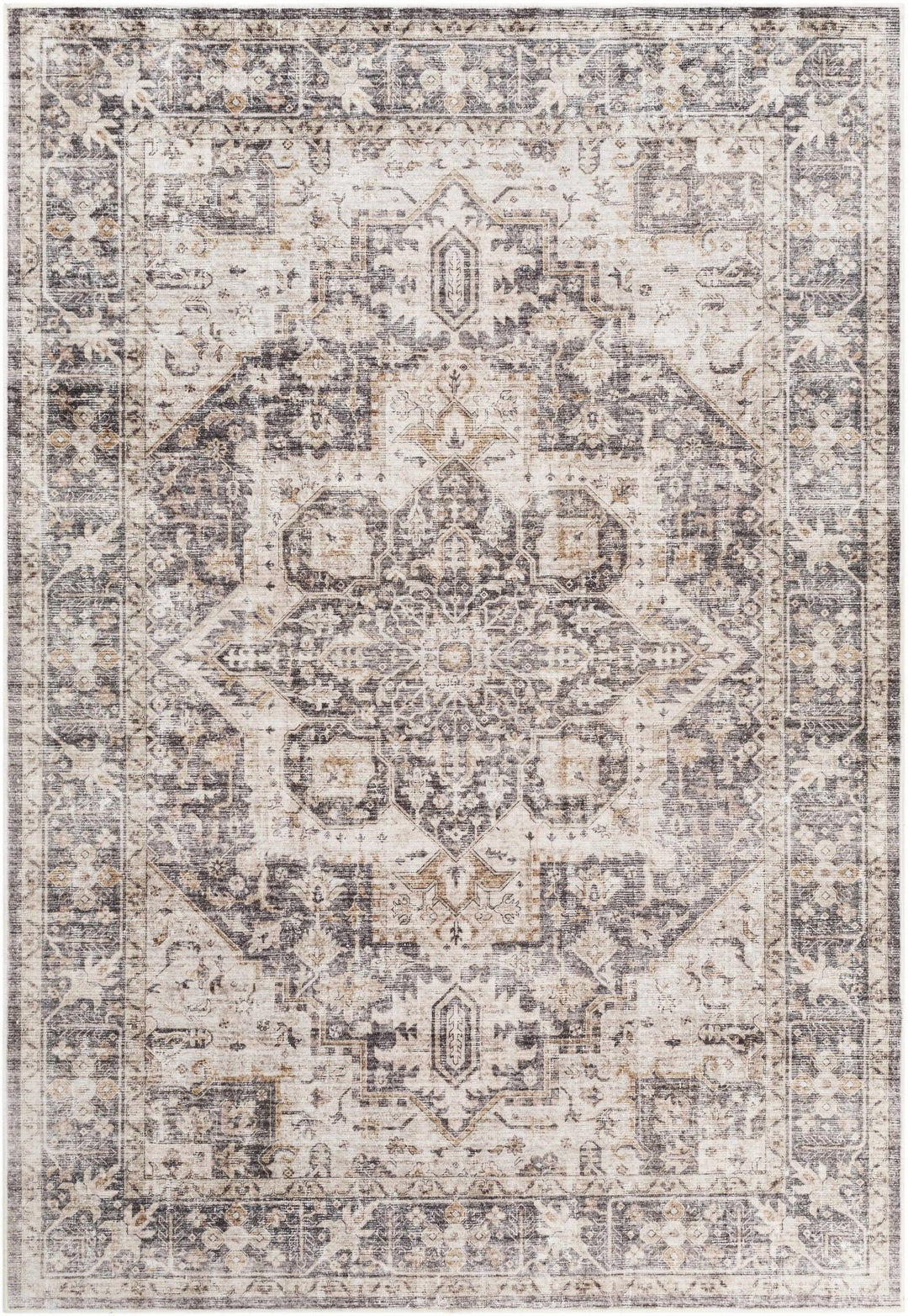 Bevin Brown And Gray Traditional Washable Area Rug - The Rug Decor