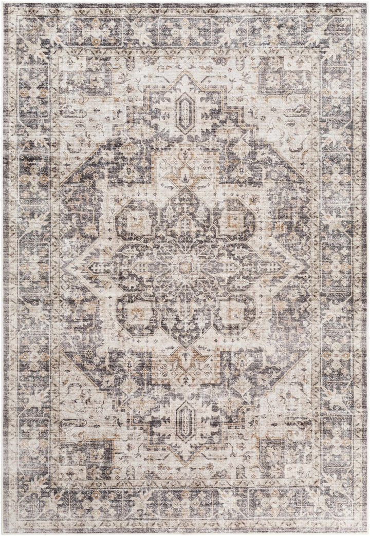 Bevin Brown And Gray Traditional Washable Area Rug - The Rug Decor