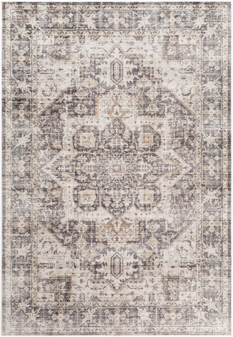 Bevin Brown And Gray Traditional Washable Area Rug - The Rug Decor