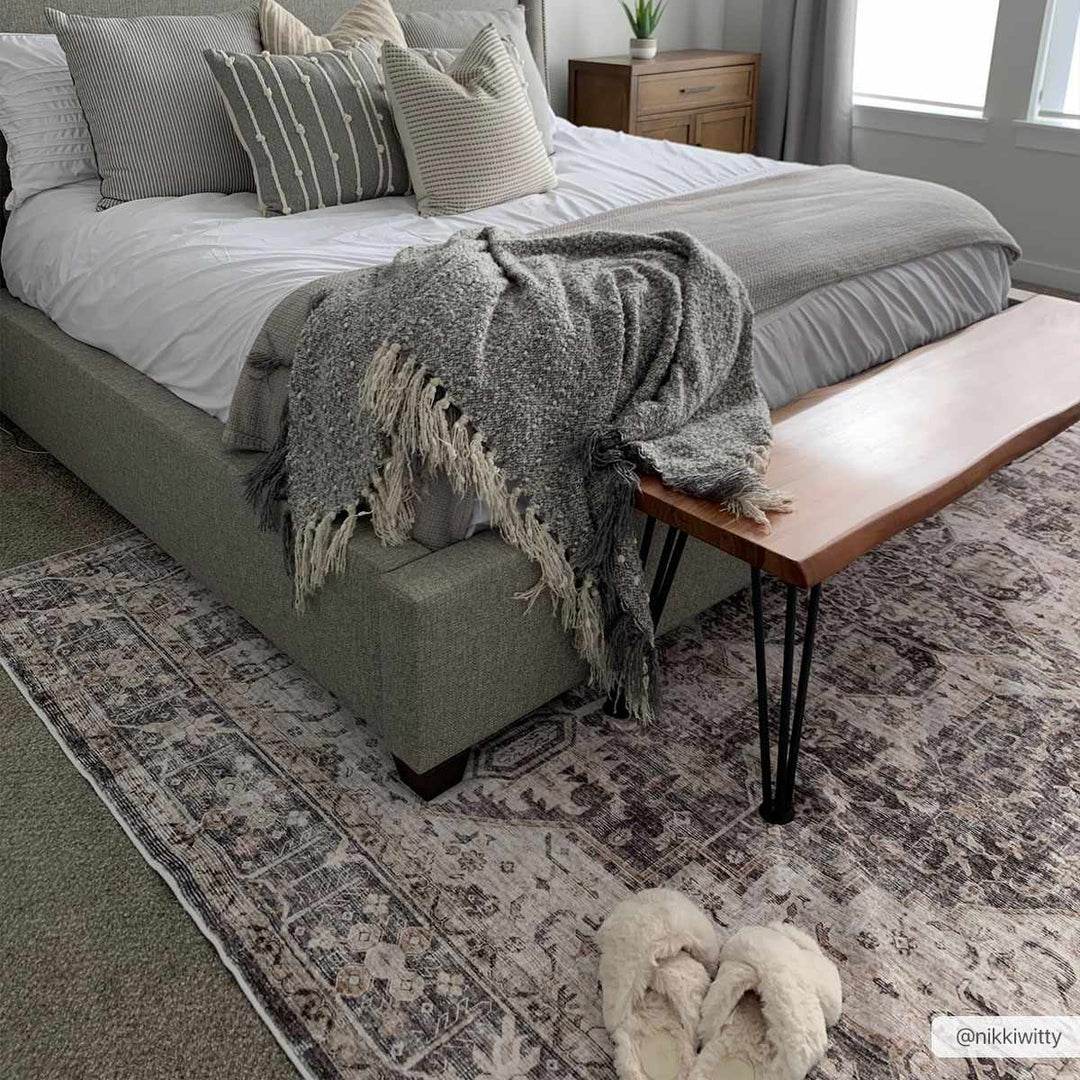 Bevin Brown And Gray Traditional Washable Area Rug - The Rug Decor