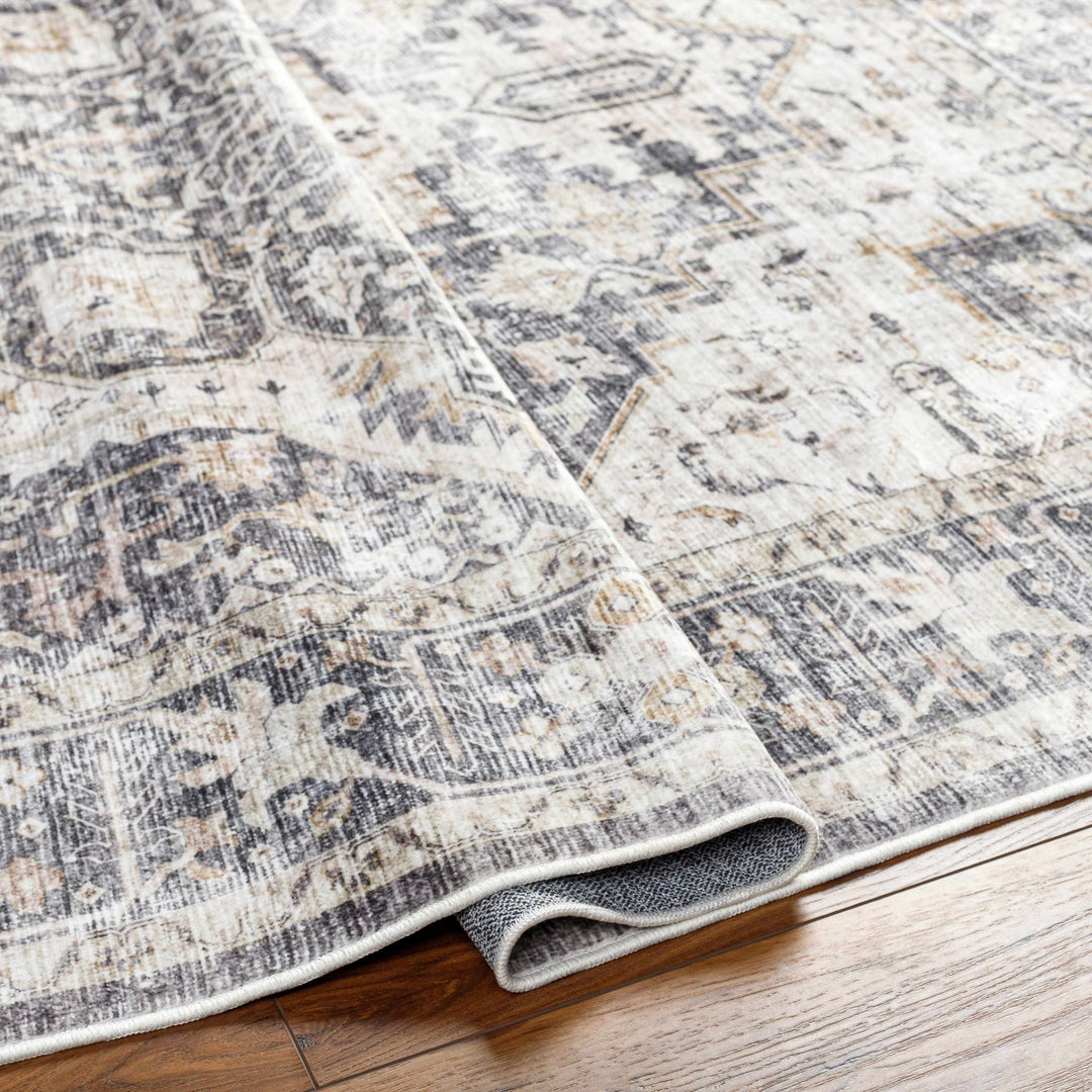 Bevin Brown And Gray Traditional Washable Area Rug - The Rug Decor