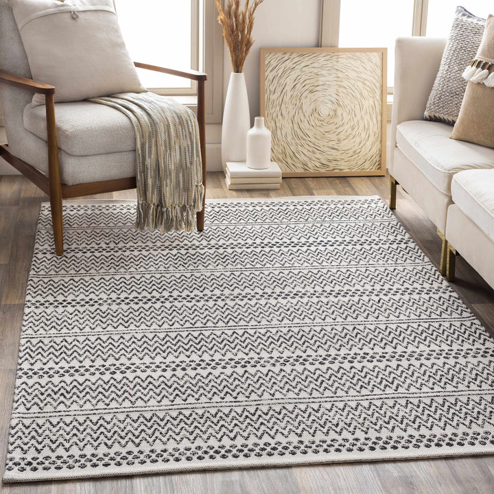 Bewbush Modern Style Ivory And Black Washable Area Rug