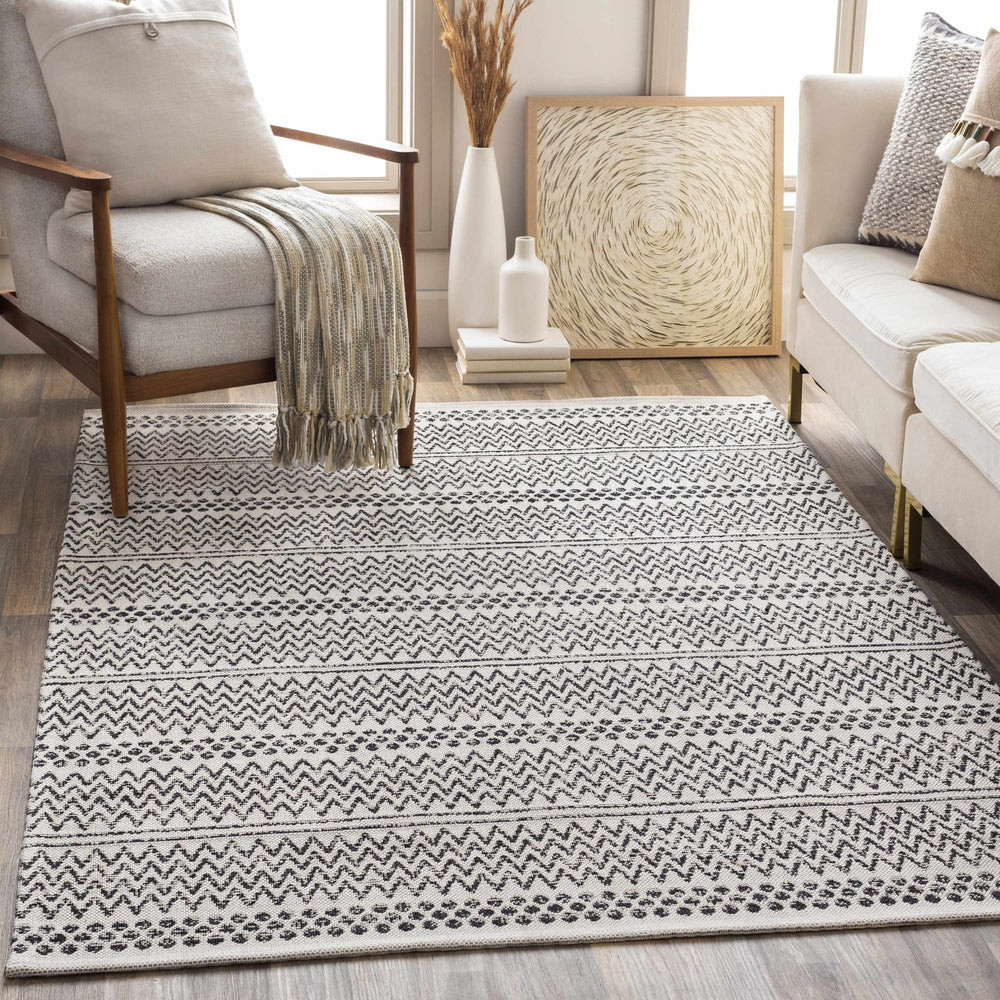 Bewbush Modern Style Ivory And Black Washable Area Rug - The Rug Decor