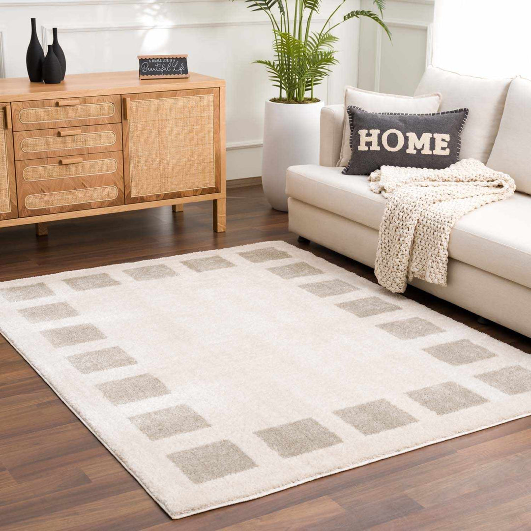 Beynon Contemporary Geometric Design Beige Washable Area Rug - The Rug Decor
