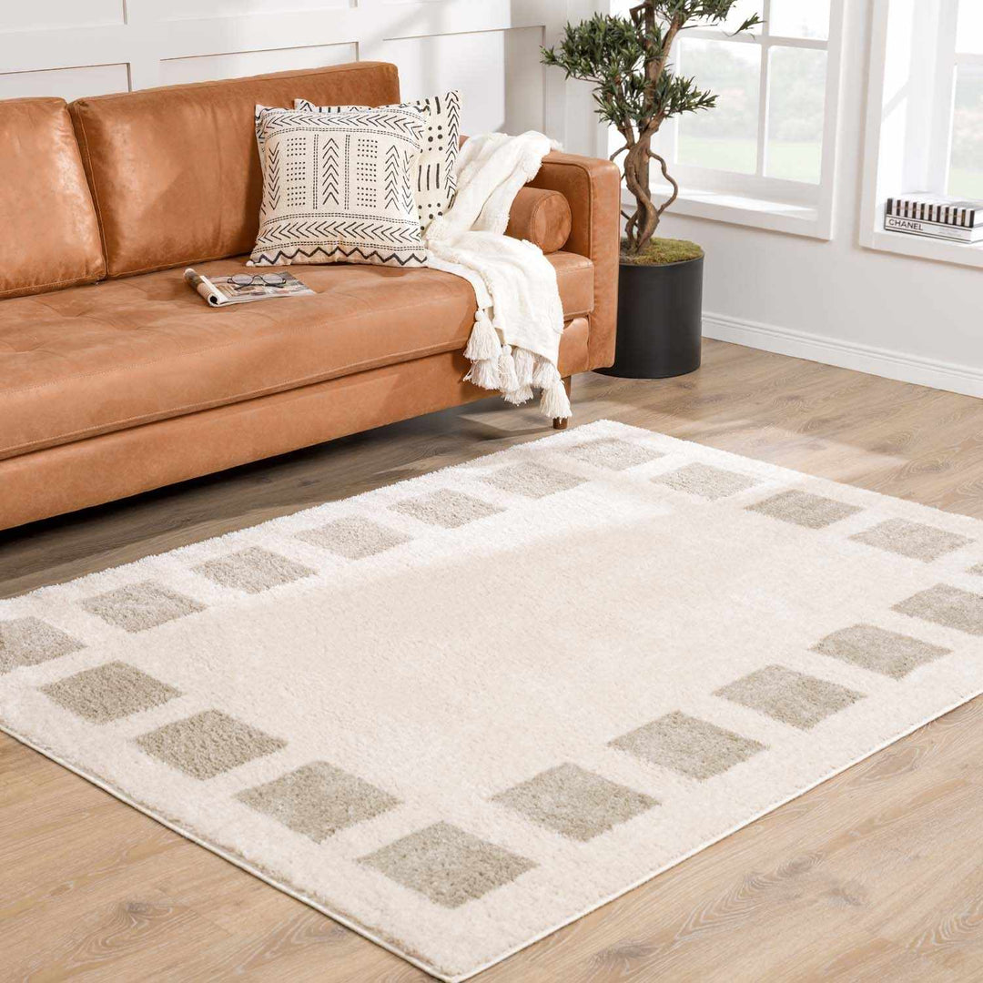 Beynon Contemporary Geometric Design Beige Washable Area Rug - The Rug Decor