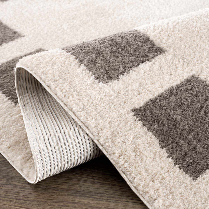 Beynon Modern Geometrical Beige And Charcoal Washable Area Rug - The Rug Decor