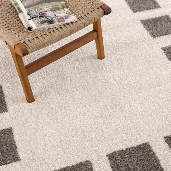 Beynon Modern Geometrical Beige And Charcoal Washable Area Rug - The Rug Decor