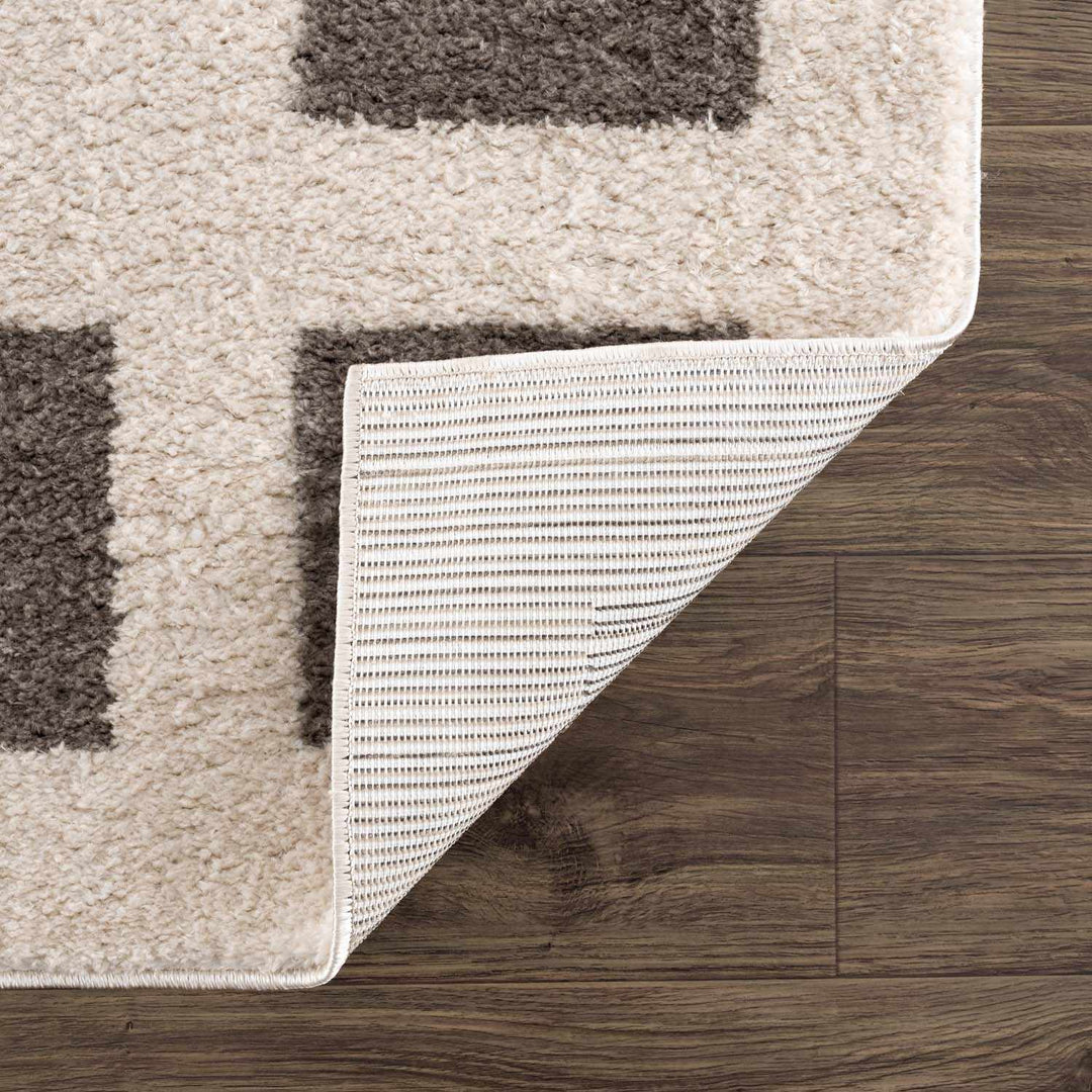 Beynon Modern Geometrical Beige And Charcoal Washable Area Rug - The Rug Decor