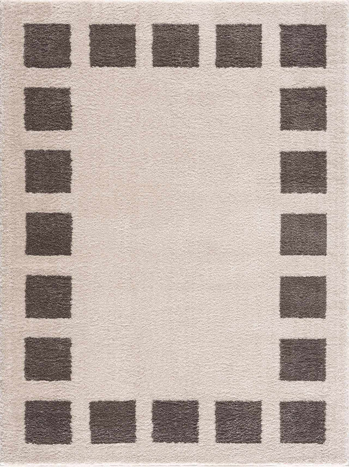 Beynon Modern Geometrical Beige And Charcoal Washable Area Rug - The Rug Decor