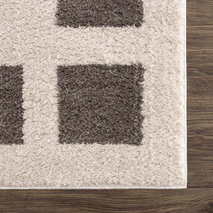 Beynon Modern Geometrical Beige And Charcoal Washable Area Rug - The Rug Decor