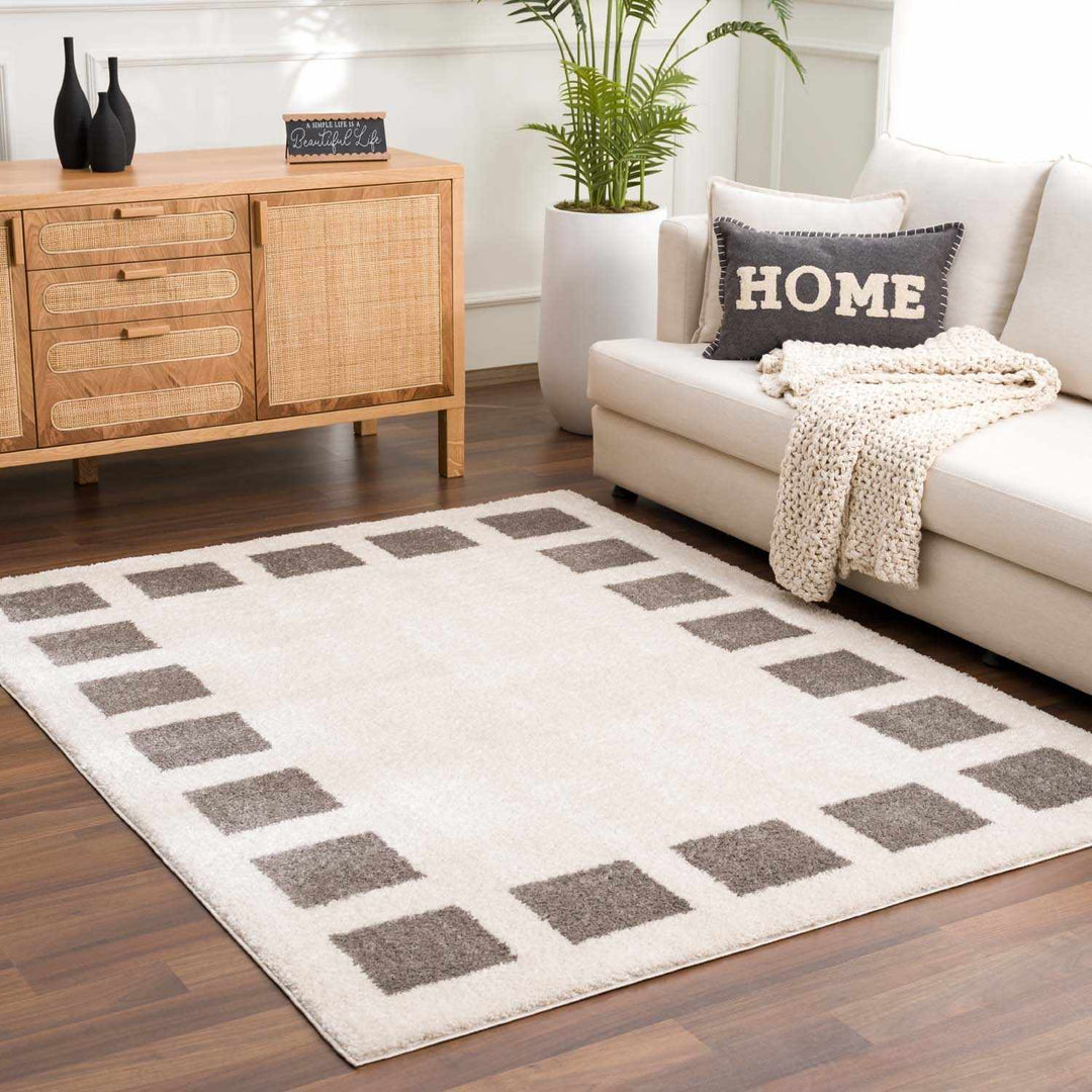 Beynon Modern Geometrical Beige And Charcoal Washable Area Rug - The Rug Decor