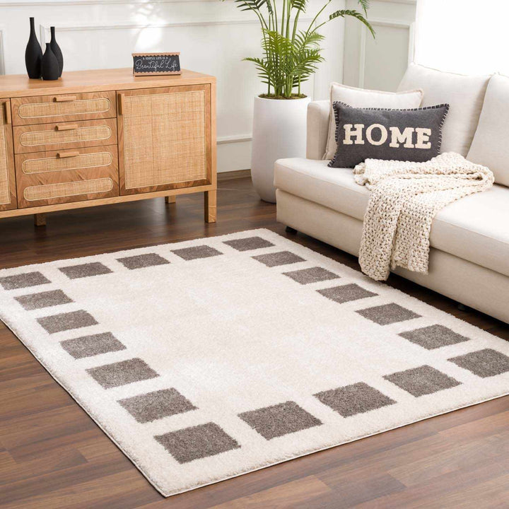 Beynon Modern Geometrical Beige And Charcoal Washable Area Rug - The Rug Decor
