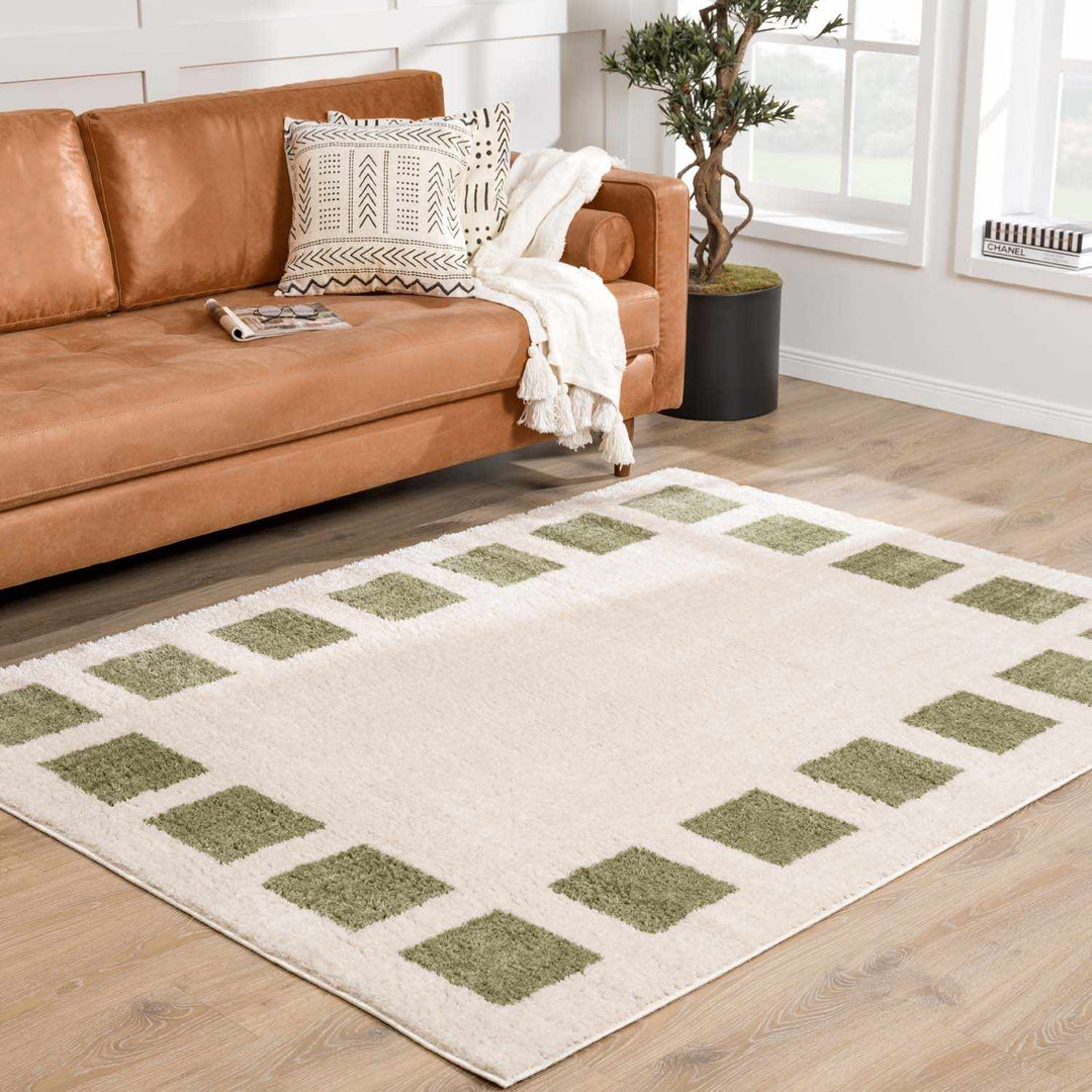 Beynon Modern Geometrical Beige And Green Area Rug - The Rug Decor
