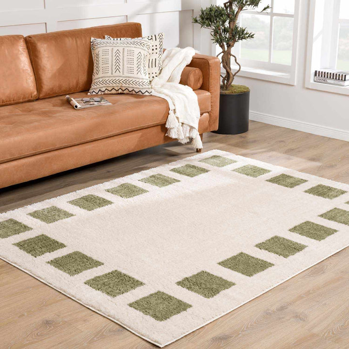 Beynon Modern Geometrical Beige And Green Area Rug - The Rug Decor