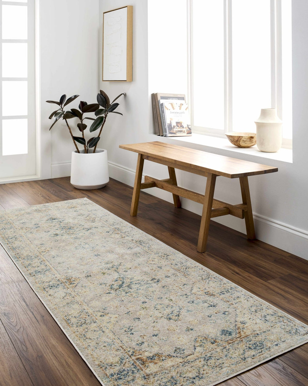 Bhavya Traditional Style Beige And Blue Washable Area Rug - The Rug Decor