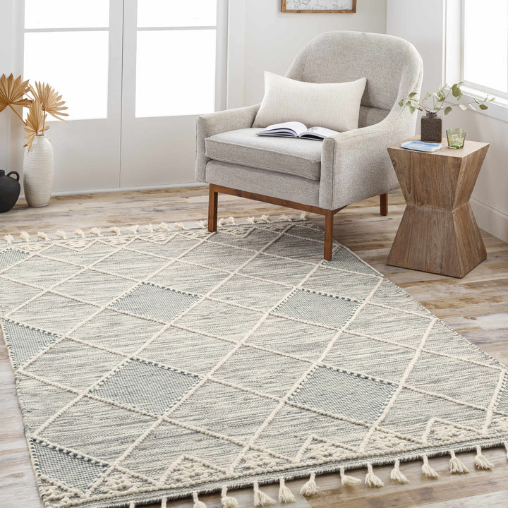 Bicos Contemporary Geometrical Gray Hand Woven Wool Rug