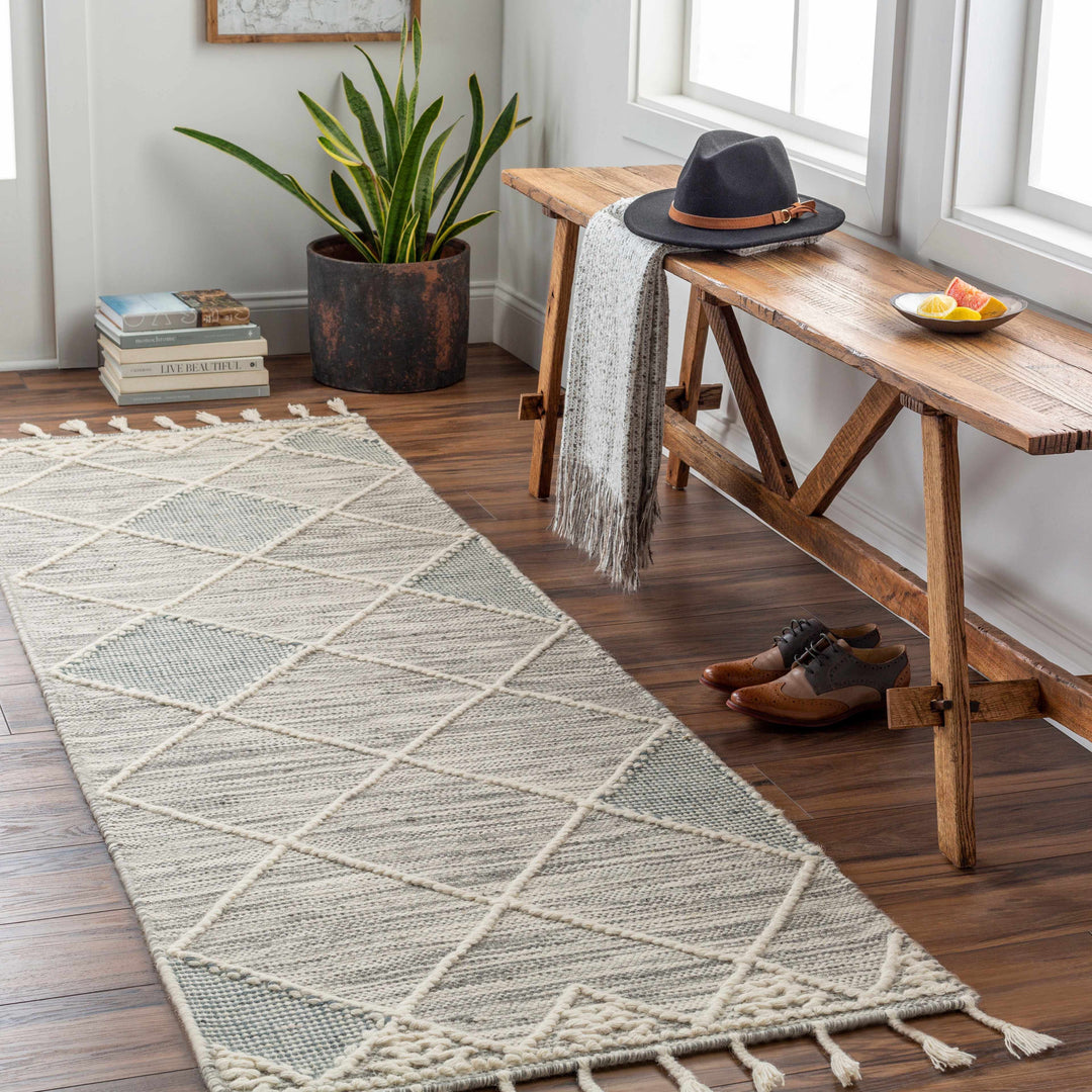 Bicos Contemporary Geometrical Gray Hand Woven Wool Rug