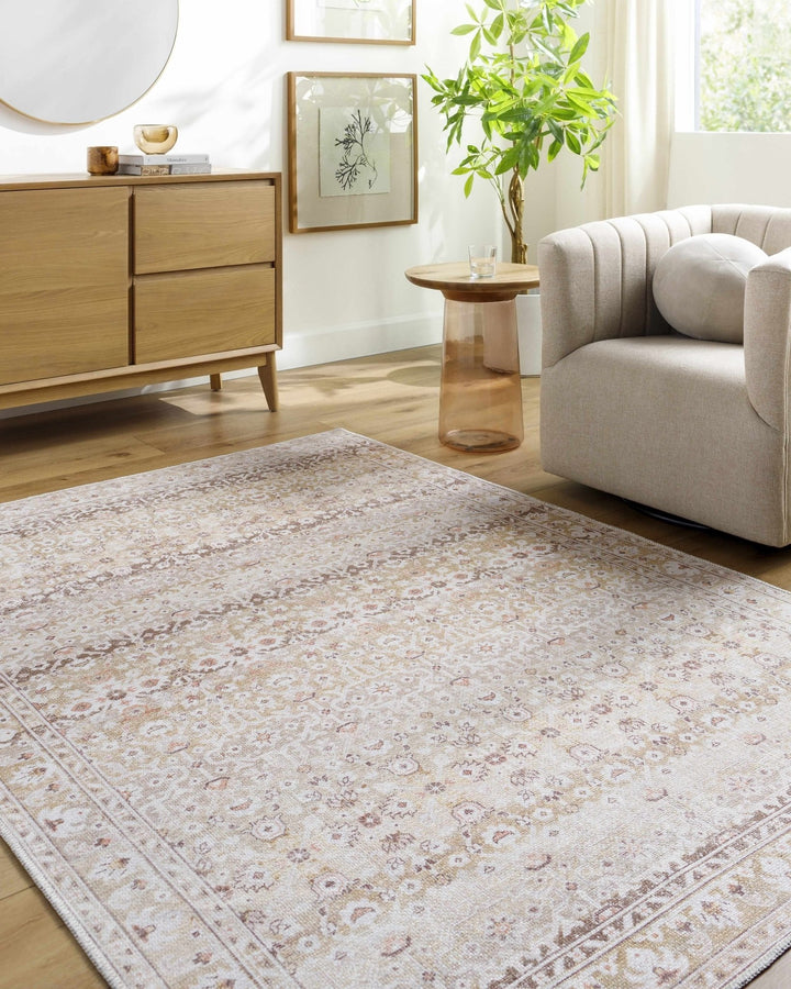 Bienna Traditional Style Beige And Brown Washable Rug - The Rug Decor