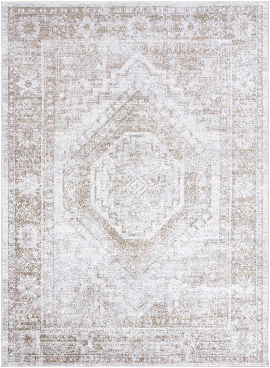 Bienne Traditional Style Ivory And Brown Washable Area Rug - The Rug Decor