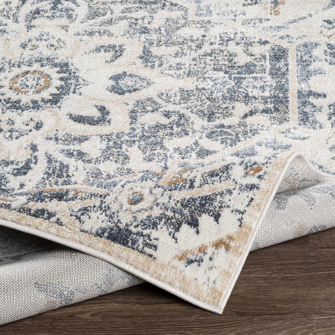 Biggleswade Ivory And Blue Traditional Medallion Design Area Rug