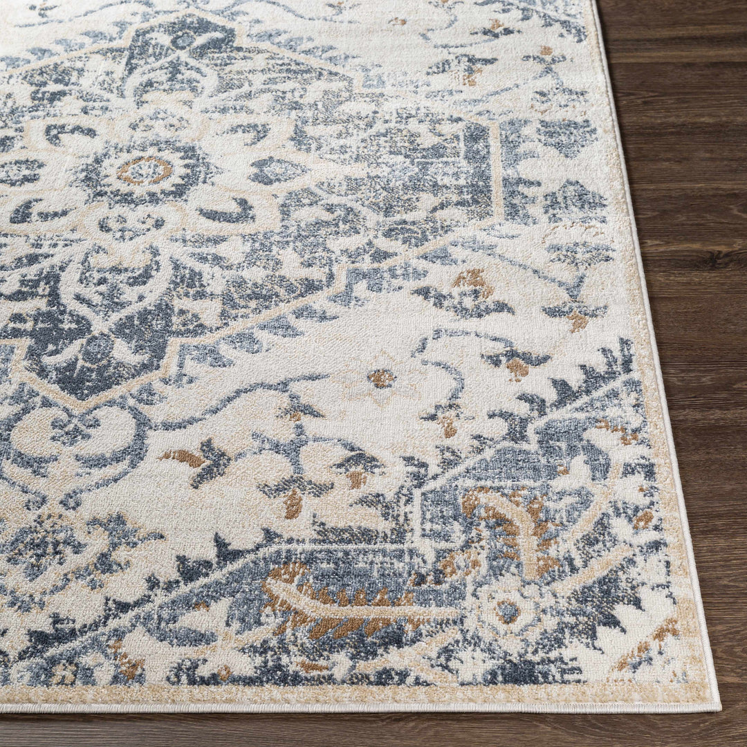 Biggleswade Ivory And Blue Traditional Medallion Design Area Rug