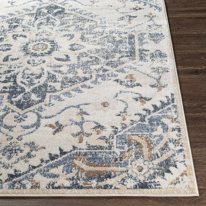Biggleswade Ivory And Blue Traditional Medallion Design Area Rug