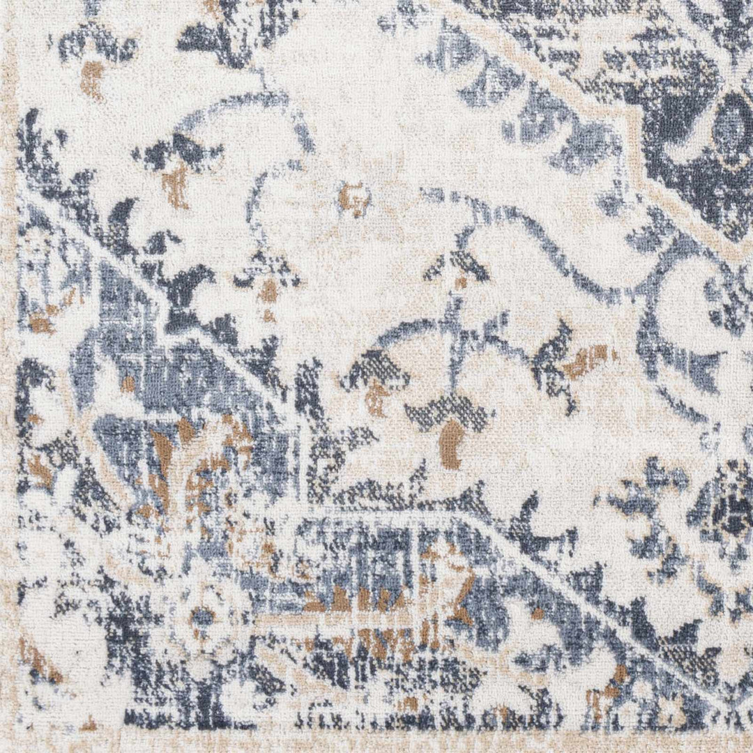 Biggleswade Ivory And Blue Traditional Medallion Design Area Rug