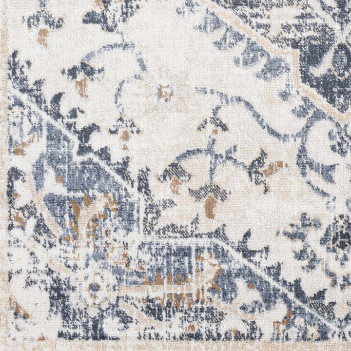 Biggleswade Ivory And Blue Traditional Medallion Design Area Rug
