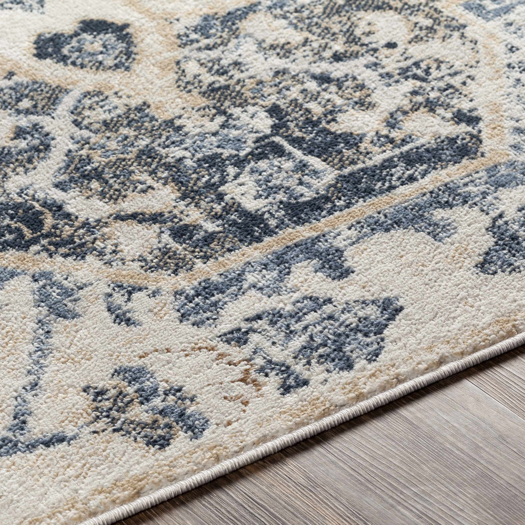 Biggleswade Ivory And Blue Traditional Medallion Design Area Rug