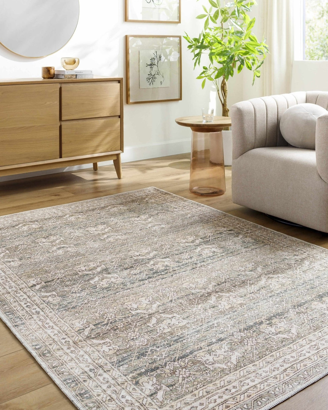 Billie Traditional Style Beige And Brown Washable Rug - The Rug Decor