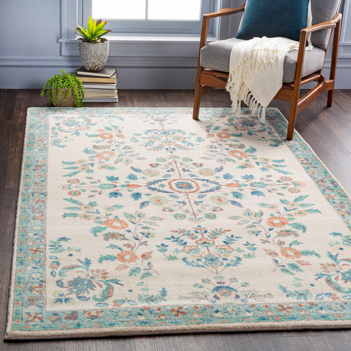 Bilsdale Traditional Style Ivory And Blue Area Rug - The Rug Decor