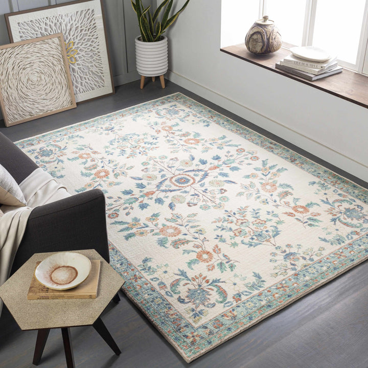 Bilsdale Traditional Style Ivory And Blue Area Rug - The Rug Decor