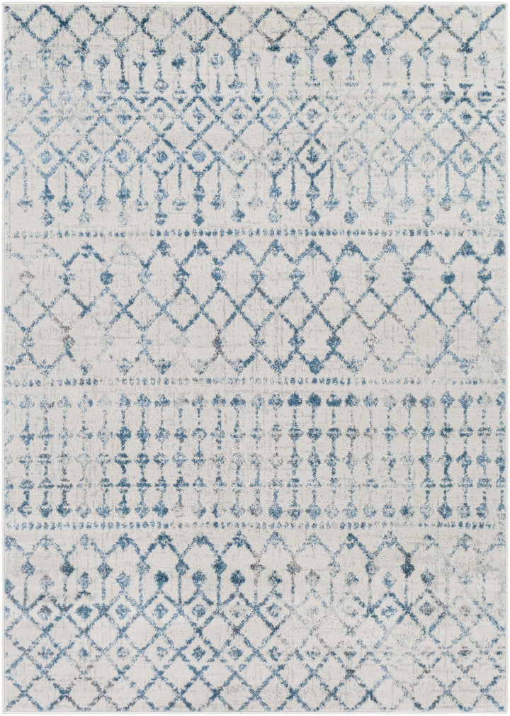 Binabalian Blue And Ivory Modern Geometrical Design Area Rug - The Rug Decor