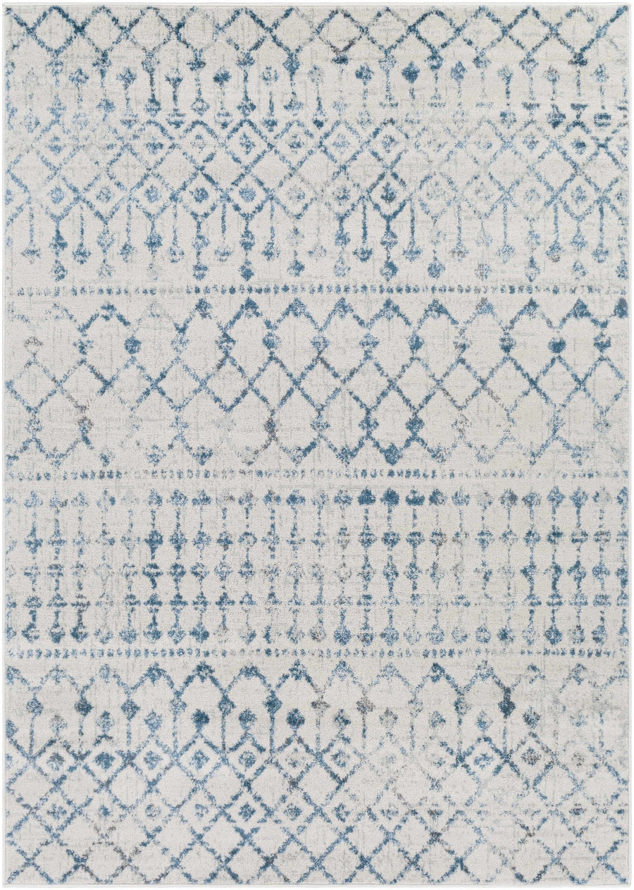 Binabalian Blue And Ivory Modern Geometrical Design Area Rug - The Rug Decor