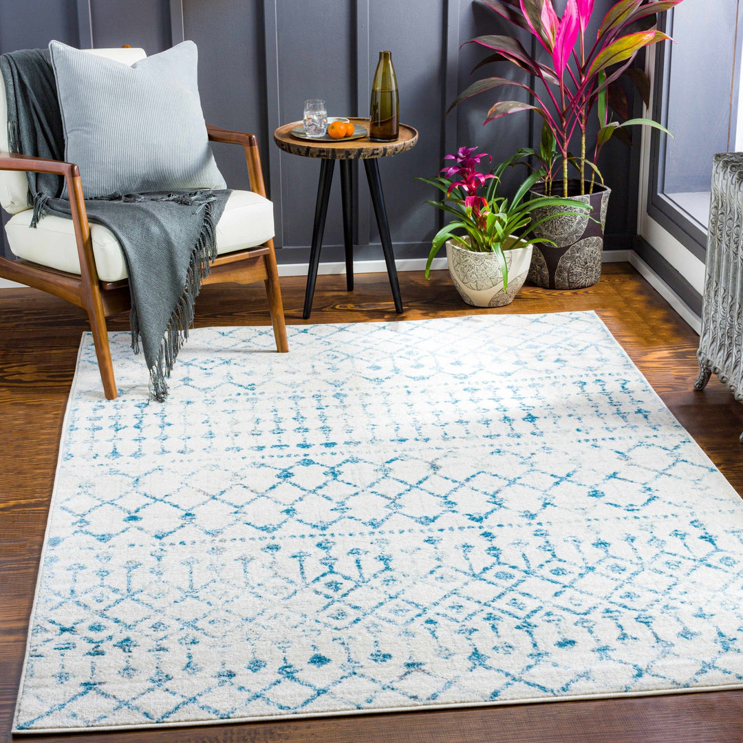 Binabalian Blue And Ivory Modern Geometrical Design Area Rug - The Rug Decor