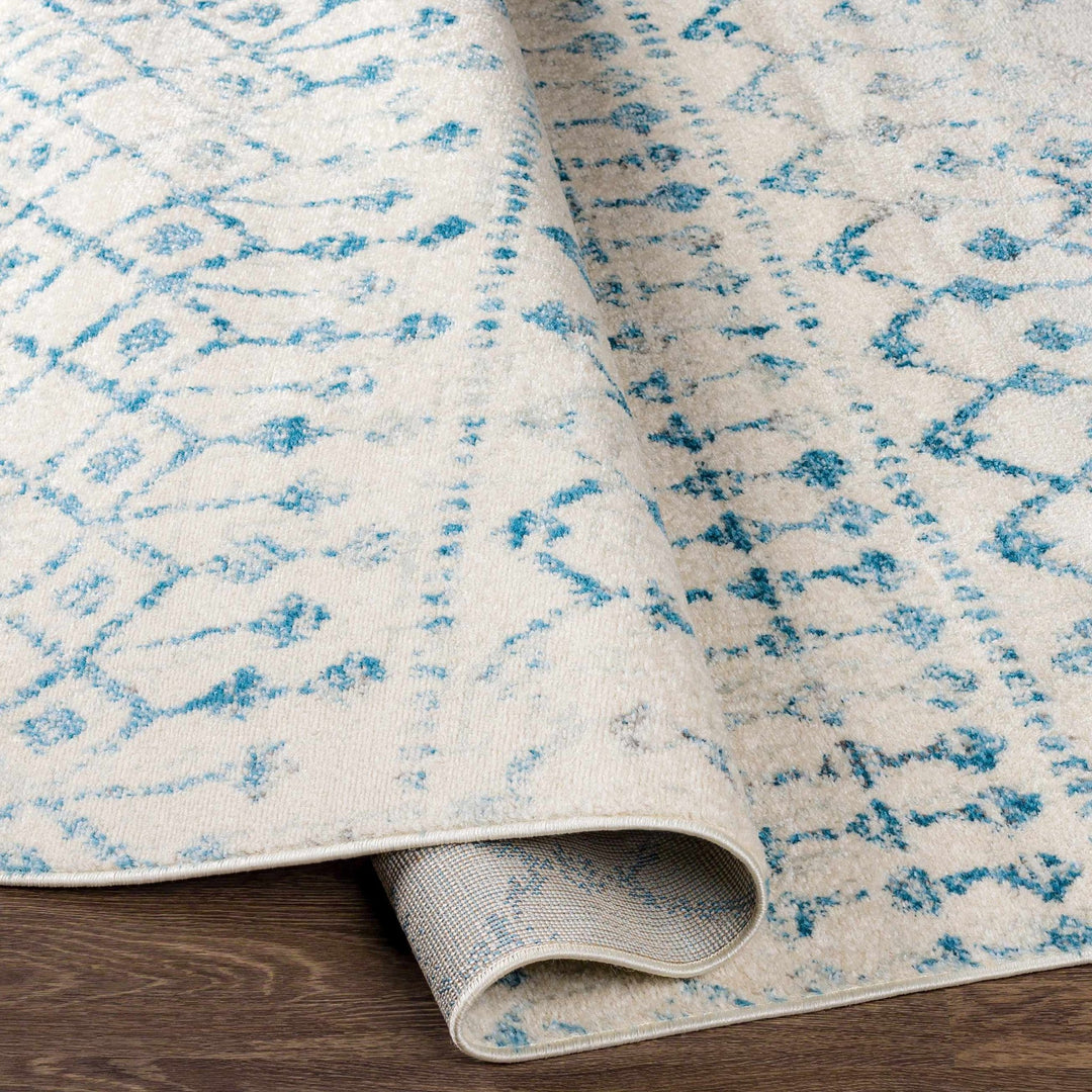 Binabalian Blue And Ivory Modern Geometrical Design Area Rug - The Rug Decor