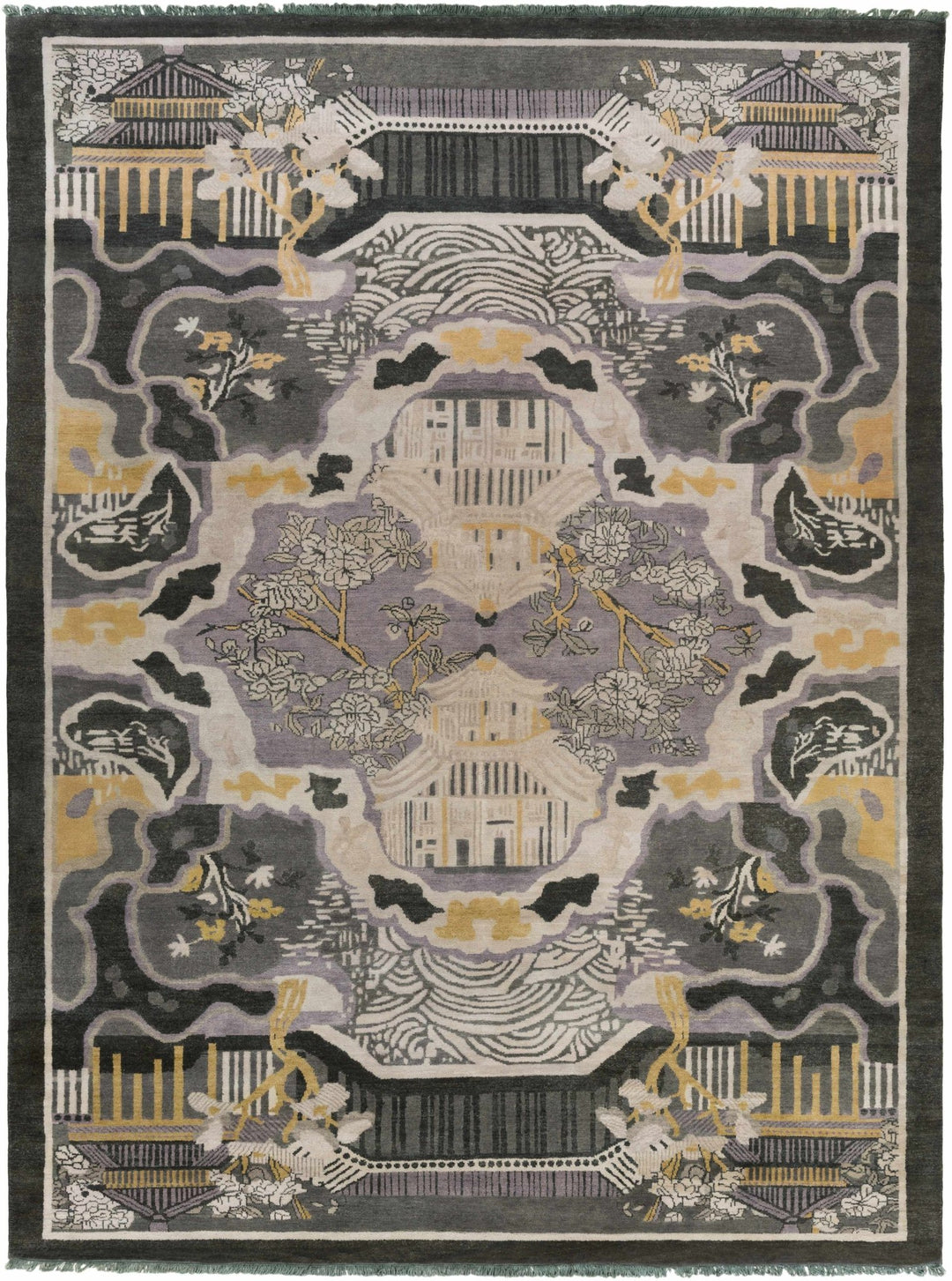 Binger Oriental Mustard And Gray Hand Knotted Wool Rug - The Rug Decor
