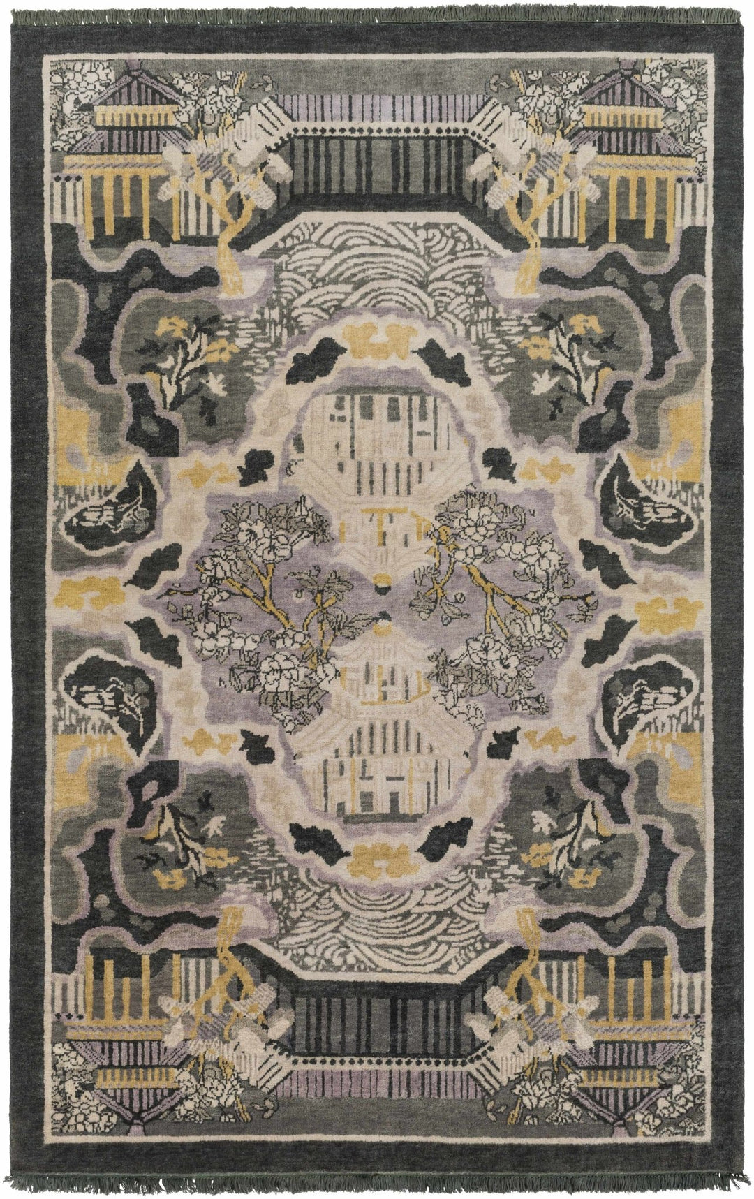 Binger Oriental Mustard And Gray Hand Knotted Wool Rug - The Rug Decor