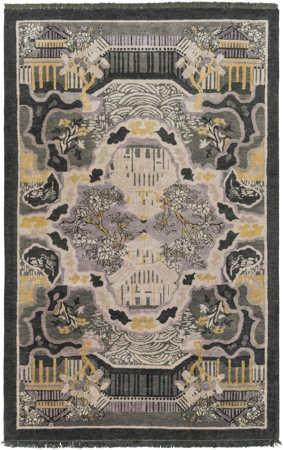 Binger Oriental Mustard And Gray Hand Knotted Wool Rug - The Rug Decor
